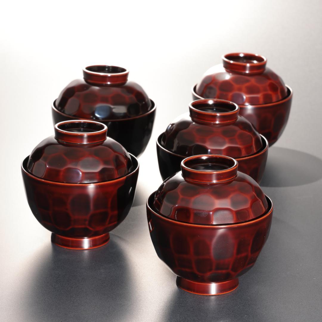 輪島塗　吸物椀５客　渦文　共箱　漆塗蓋つき椀　大向高洲堂　R1589