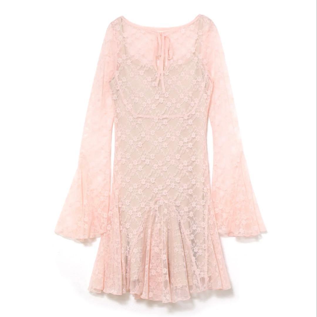 ワンピース andmary Cereza lace mini dress pink